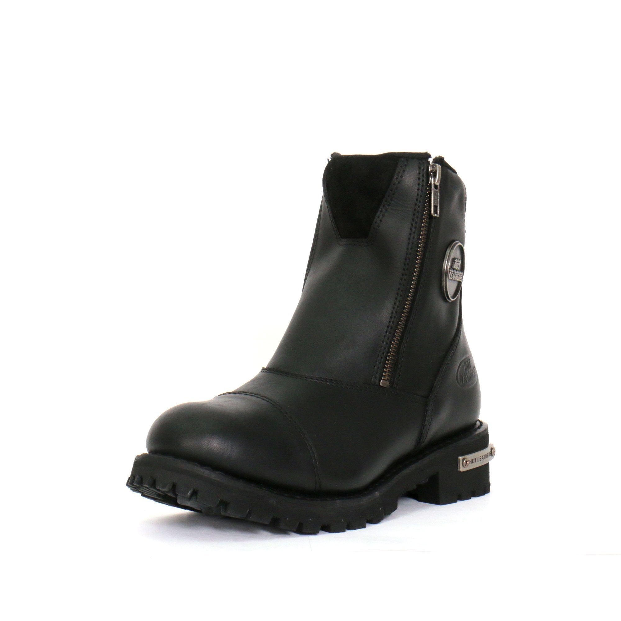 Ladies Black 6-inch Double Zip Cap Toe Leather Boots BTL1002