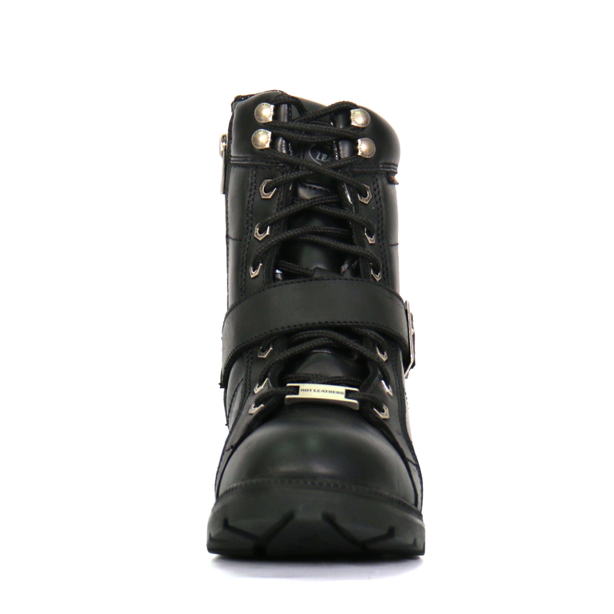 Ladies 6-inch Black Lace-Up Leather Boots with Buckle Strap BTL1004