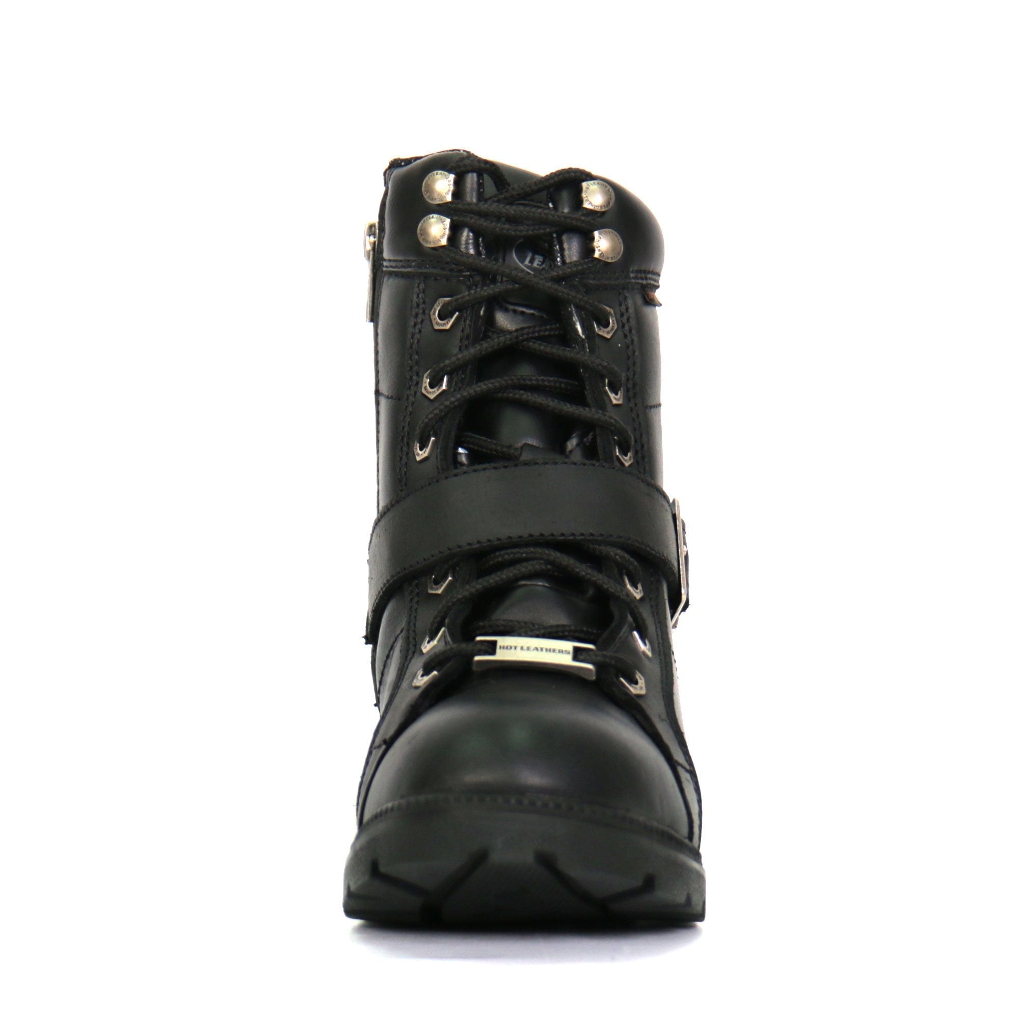 Ladies 6-inch Black Lace-Up Leather Boots with Buckle Strap BTL1004