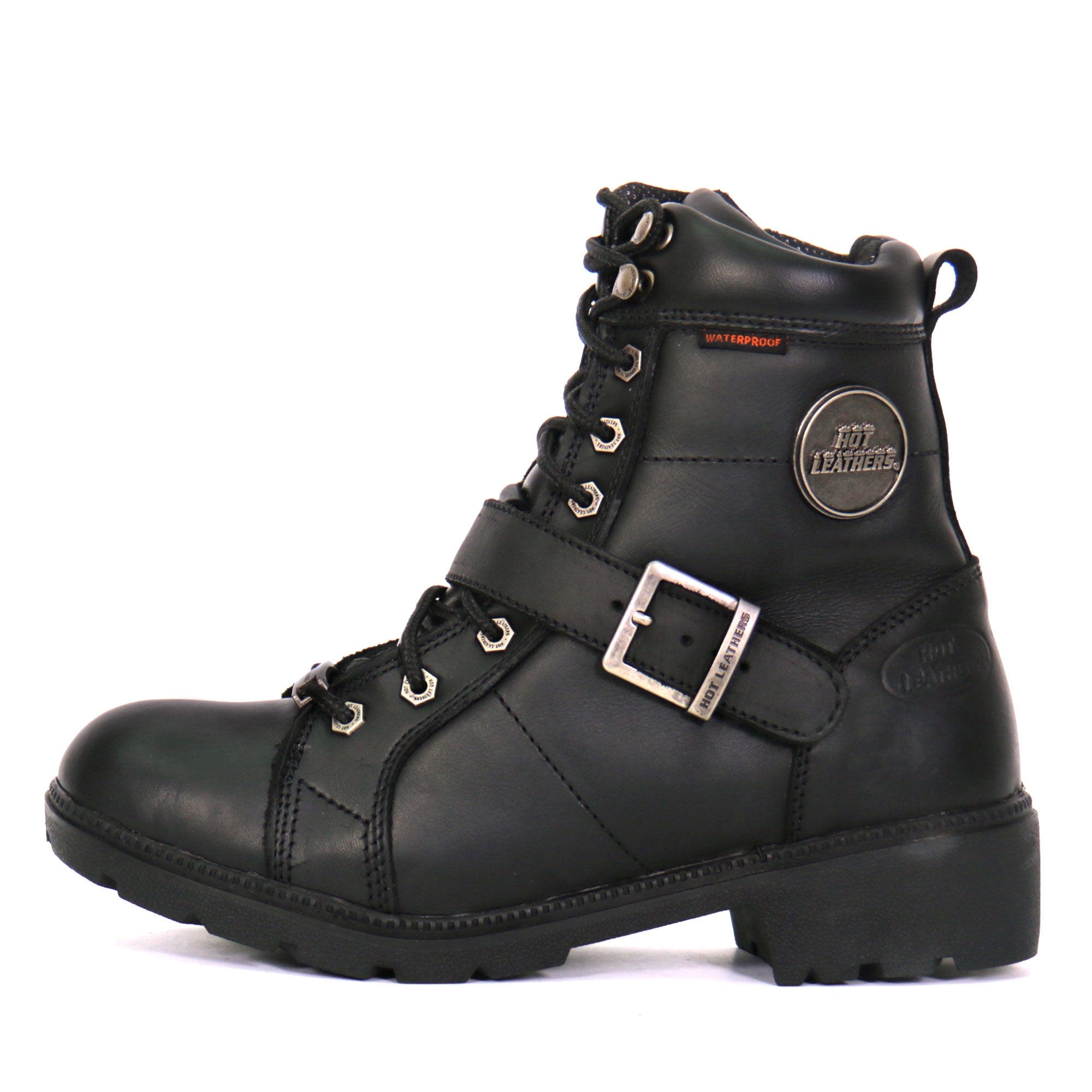 Ladies 6-inch Black Lace-Up Leather Boots with Buckle Strap BTL1004