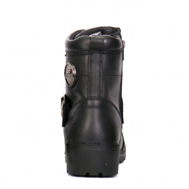 Ladies 6-inch Black Lace-Up Leather Boots with Buckle Strap BTL1004