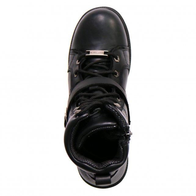 Ladies 6-inch Black Lace-Up Leather Boots with Buckle Strap BTL1004