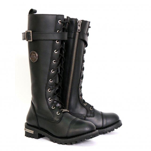 BTL1005 Ladies 14-inch Black Knee-High Leather Boots with Side Zipper Entry