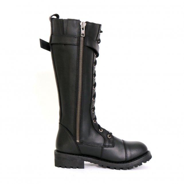 BTL1005 Ladies 14-inch Black Knee-High Leather Boots with Side Zipper Entry