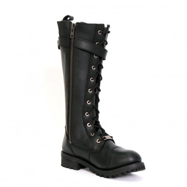 BTL1005 Ladies 14-inch Black Knee-High Leather Boots with Side Zipper Entry