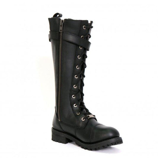 BTL1005 Ladies 14-inch Black Knee-High Leather Boots with Side Zipper Entry
