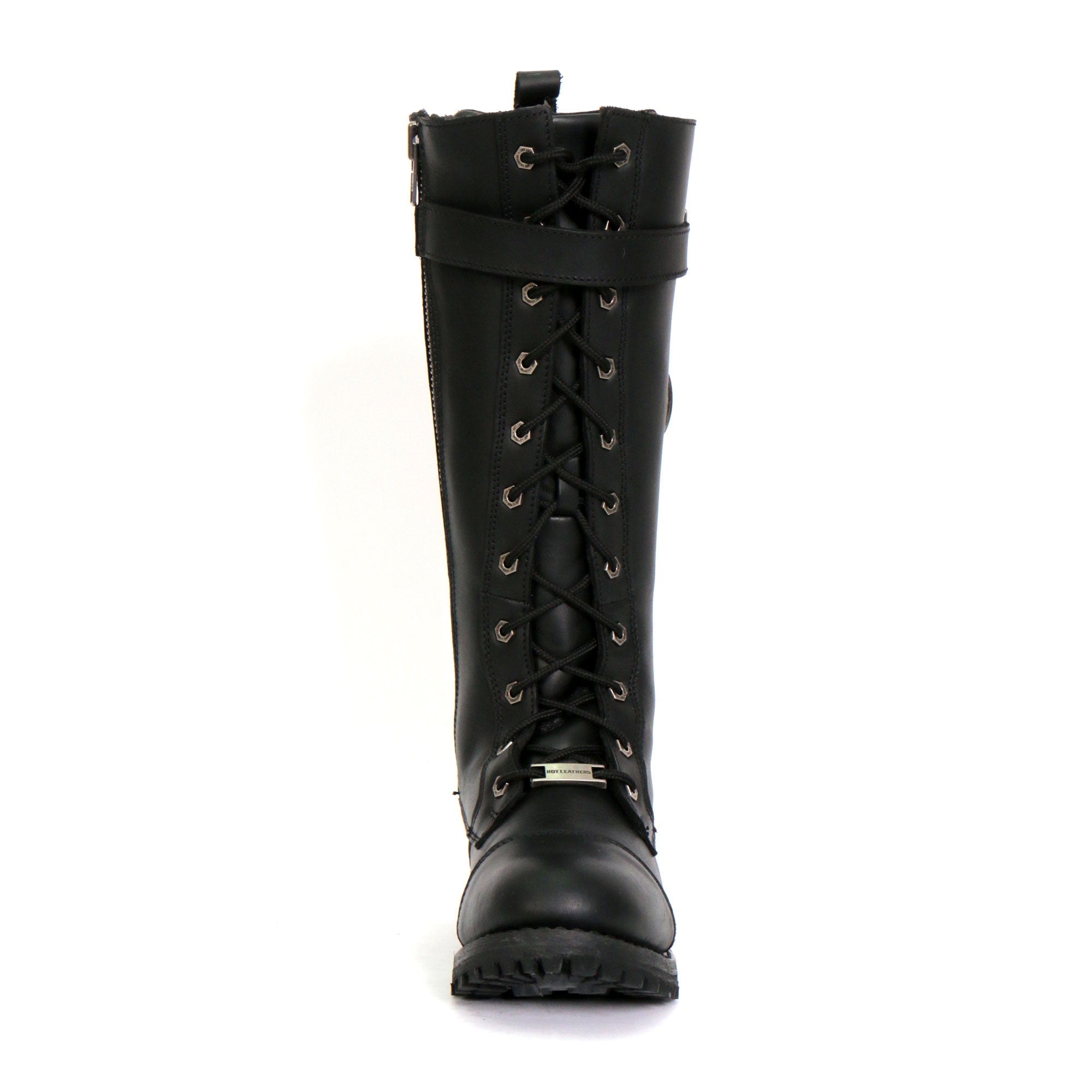 BTL1005 Ladies 14-inch Black Knee-High Leather Boots with Side Zipper Entry