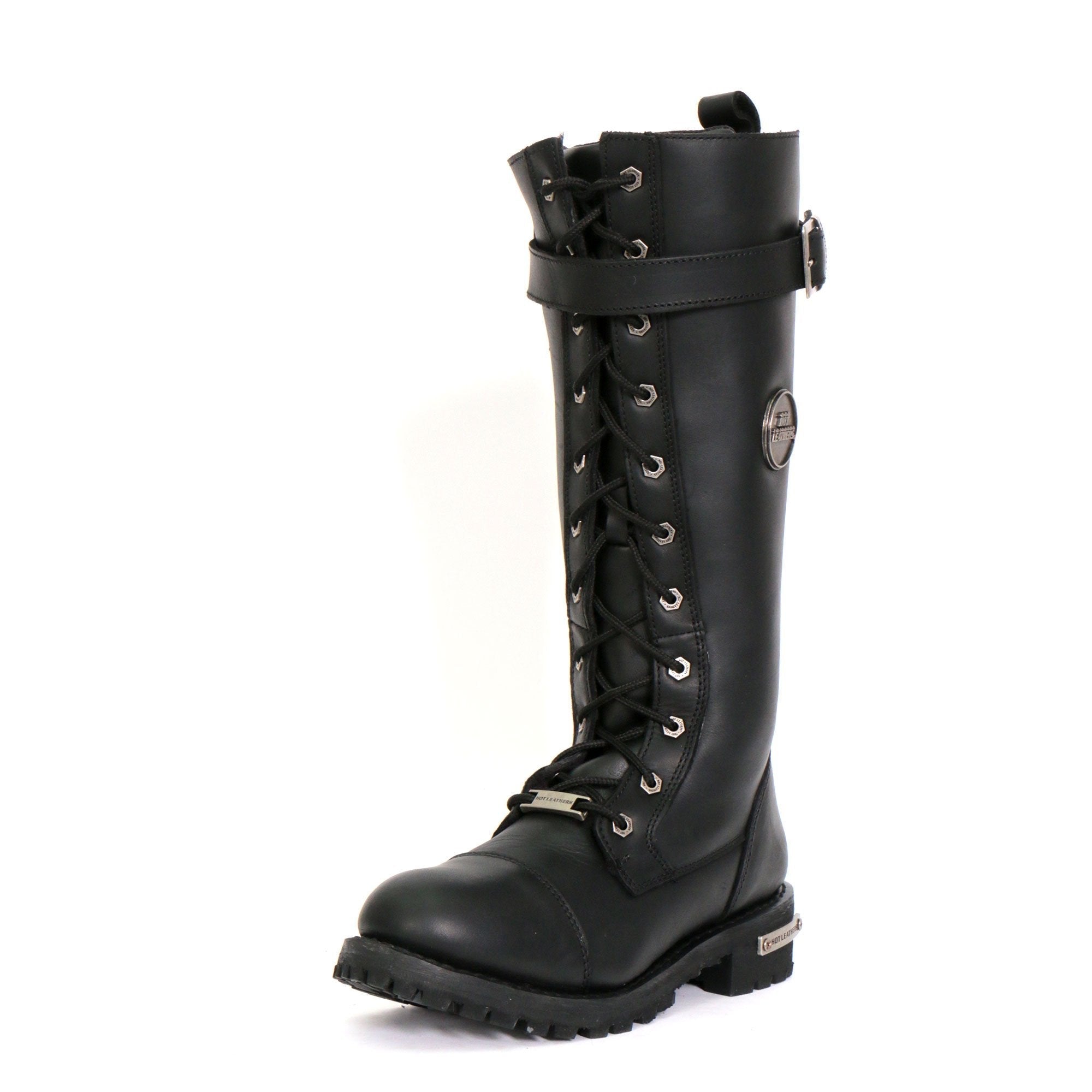 BTL1005 Ladies 14-inch Black Knee-High Leather Boots with Side Zipper Entry