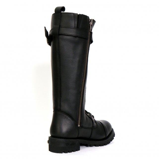 BTL1005 Ladies 14-inch Black Knee-High Leather Boots with Side Zipper Entry