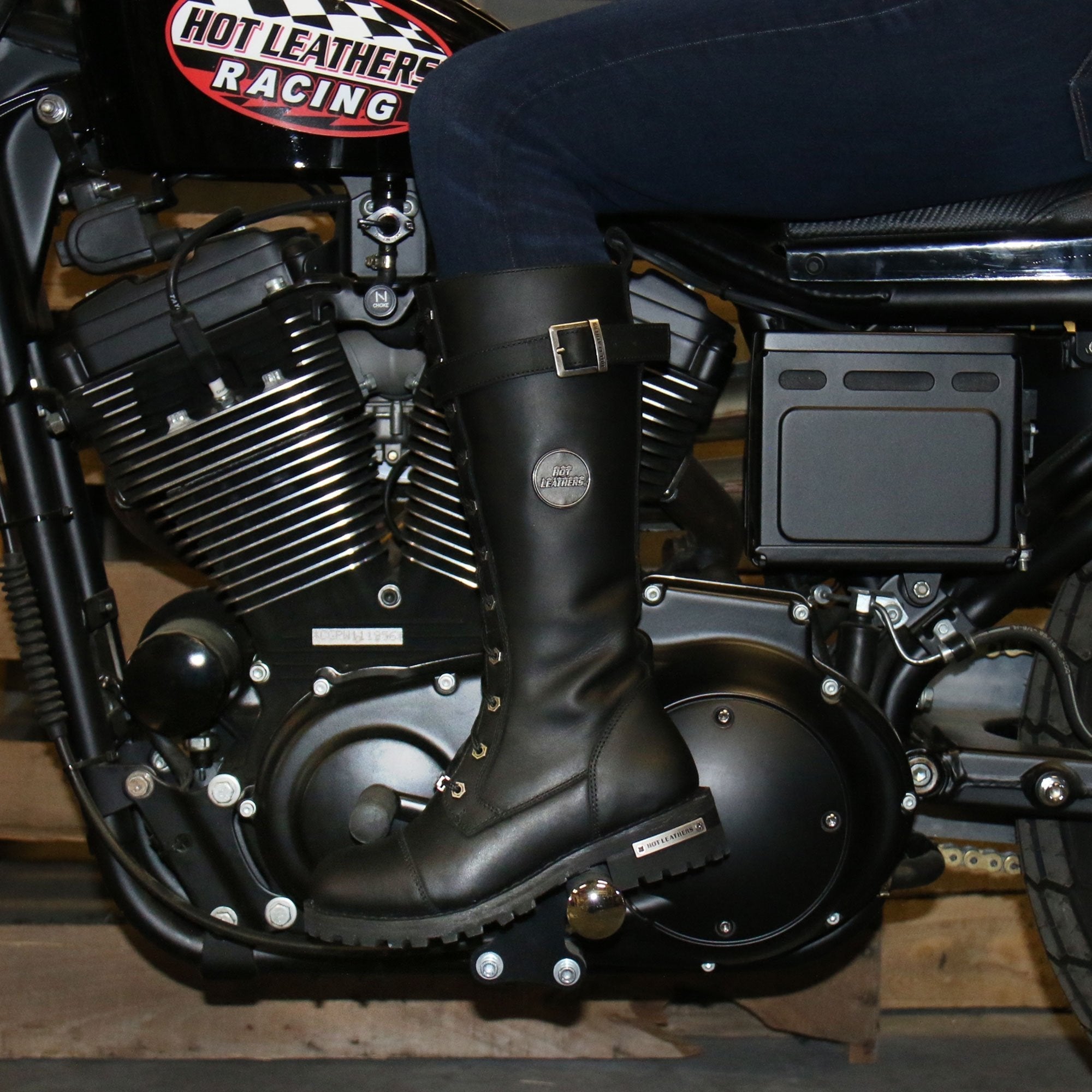 BTL1005 Ladies 14-inch Black Knee-High Leather Boots with Side Zipper Entry