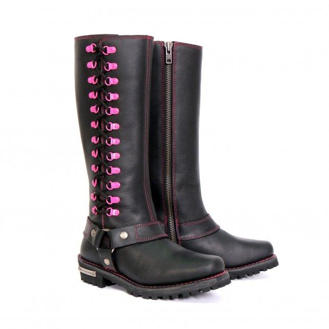 BTL1006 Ladies 14-inch Black Knee-High Leather Boots with Side Zipper Entry