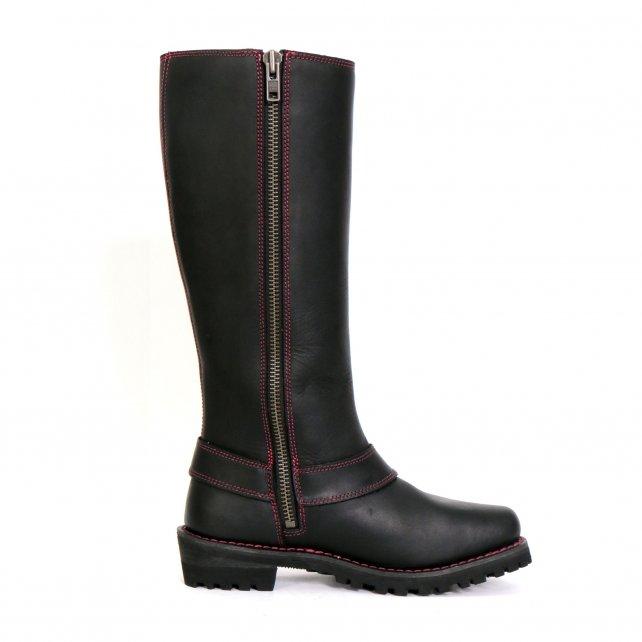 BTL1006 Ladies 14-inch Black Knee-High Leather Boots with Side Zipper Entry