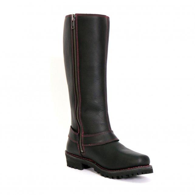 BTL1006 Ladies 14-inch Black Knee-High Leather Boots with Side Zipper Entry