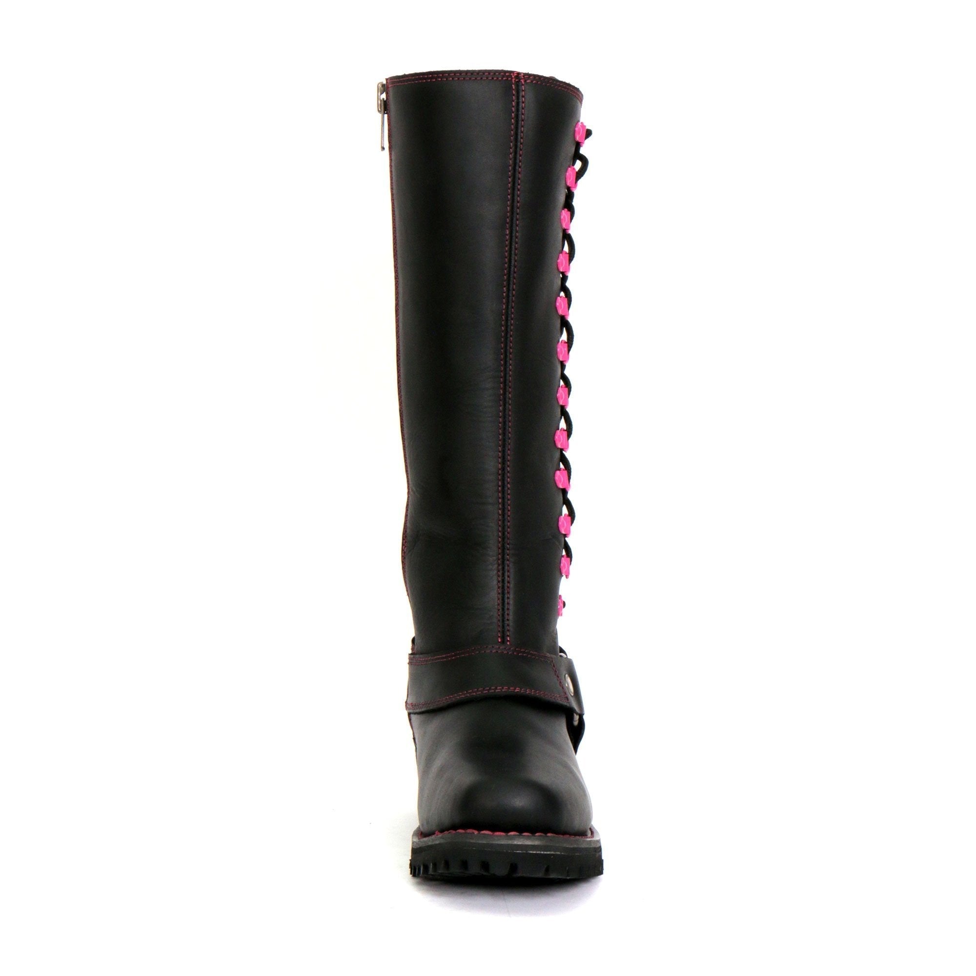 BTL1006 Ladies 14-inch Black Knee-High Leather Boots with Side Zipper Entry