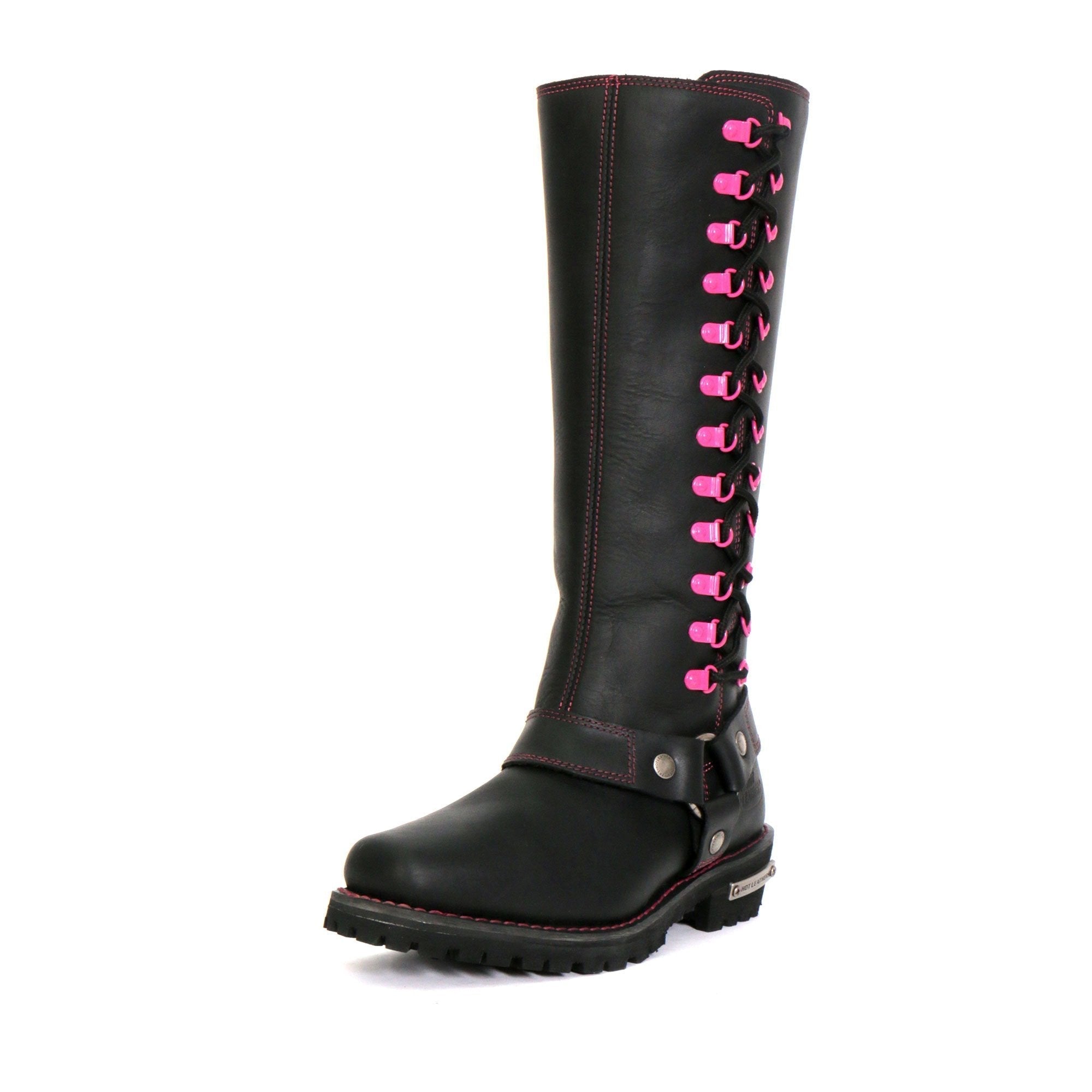BTL1006 Ladies 14-inch Black Knee-High Leather Boots with Side Zipper Entry