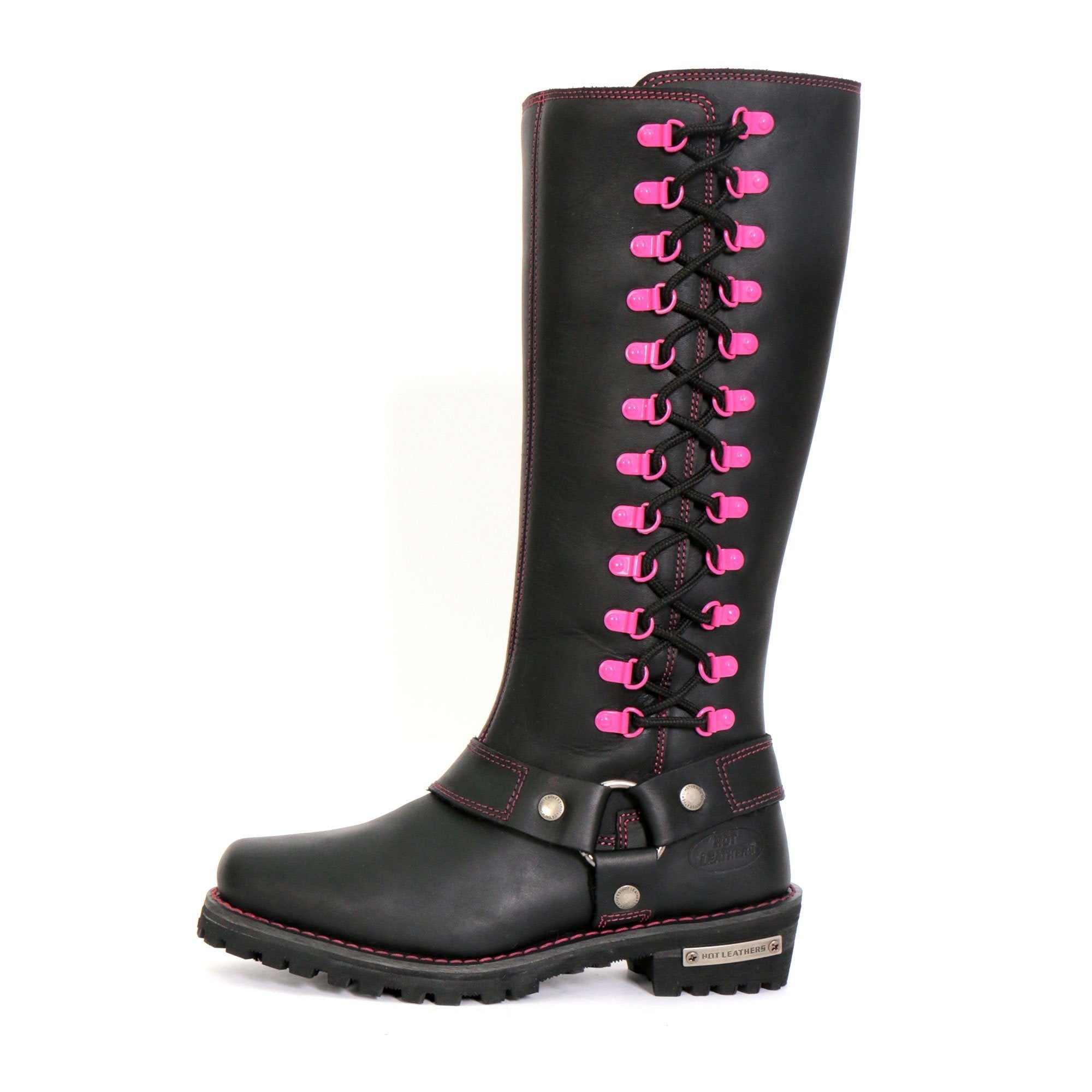 BTL1006 Ladies 14-inch Black Knee-High Leather Boots with Side Zipper Entry
