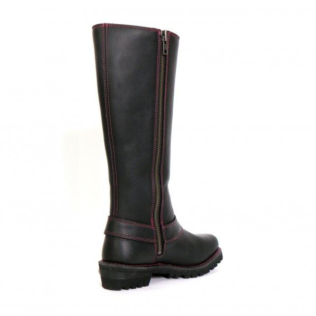 BTL1006 Ladies 14-inch Black Knee-High Leather Boots with Side Zipper Entry