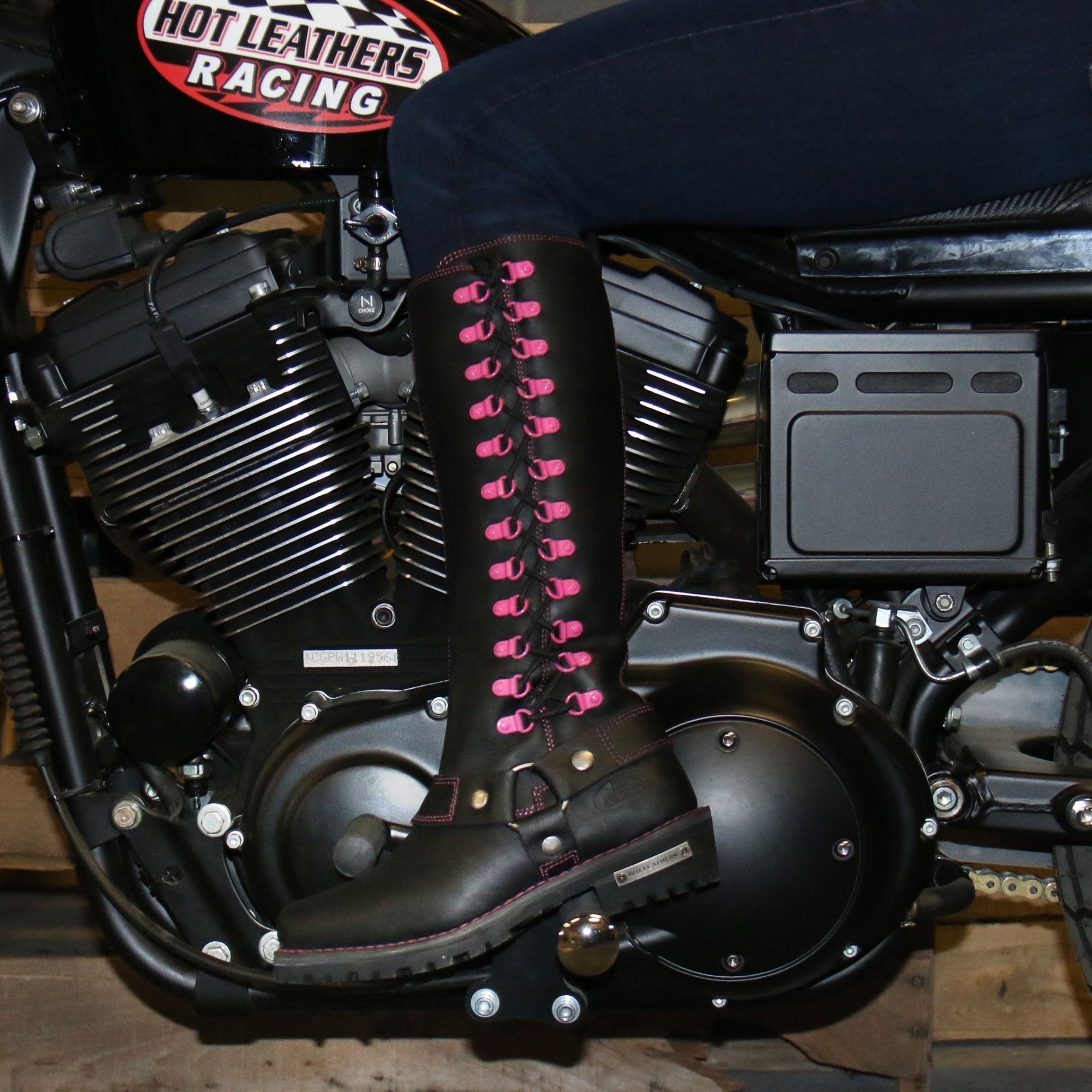 BTL1006 Ladies 14-inch Black Knee-High Leather Boots with Side Zipper Entry