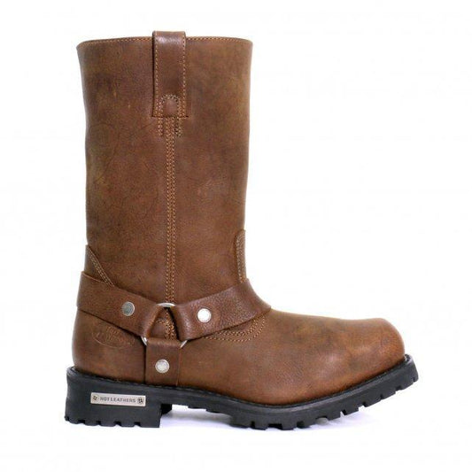 Men's Rust Brown 11-inch Harness Motorcycle Leather Boots BTM1001