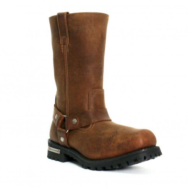 Men's Rust Brown 11-inch Harness Motorcycle Leather Boots BTM1001