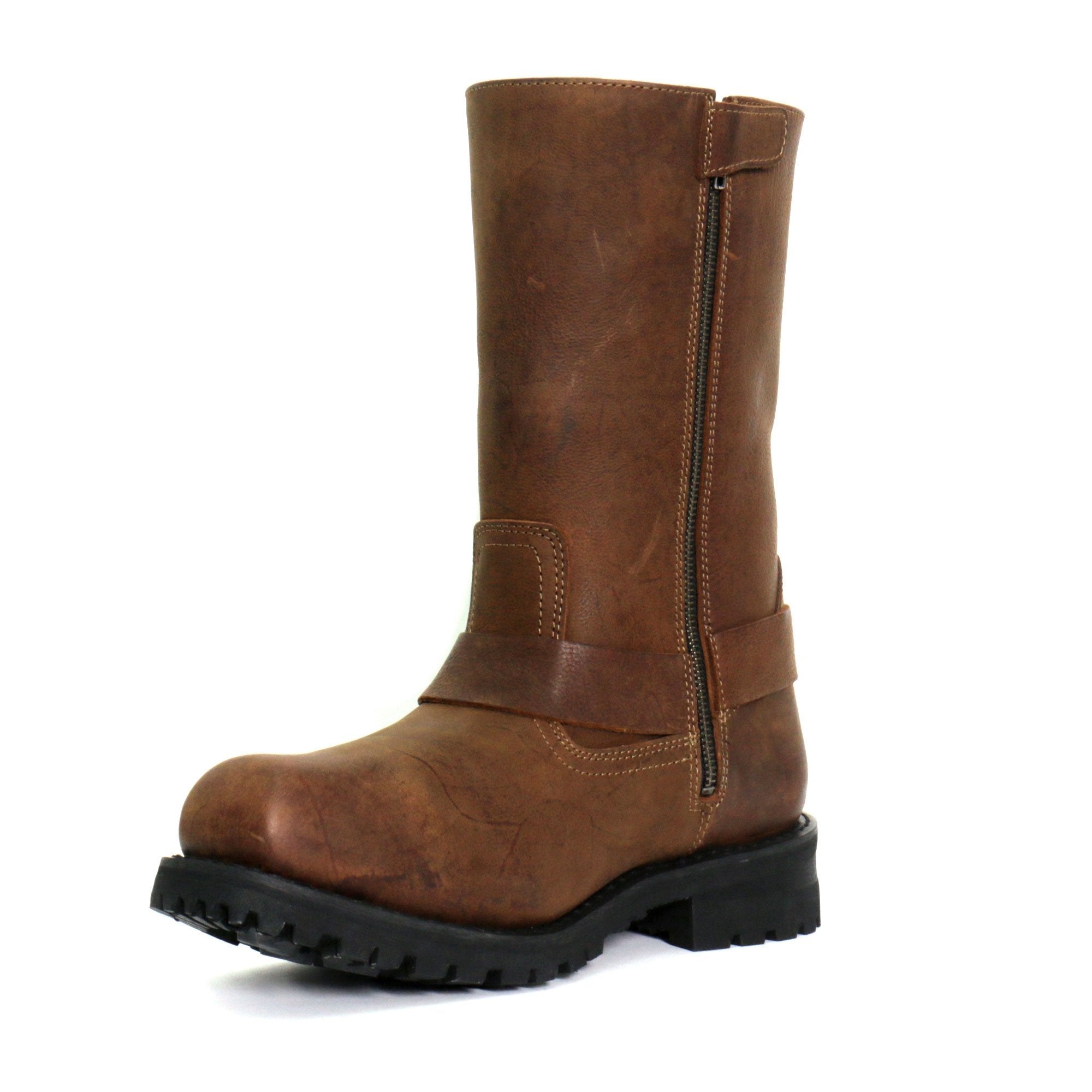 Men's Rust Brown 11-inch Harness Motorcycle Leather Boots BTM1001