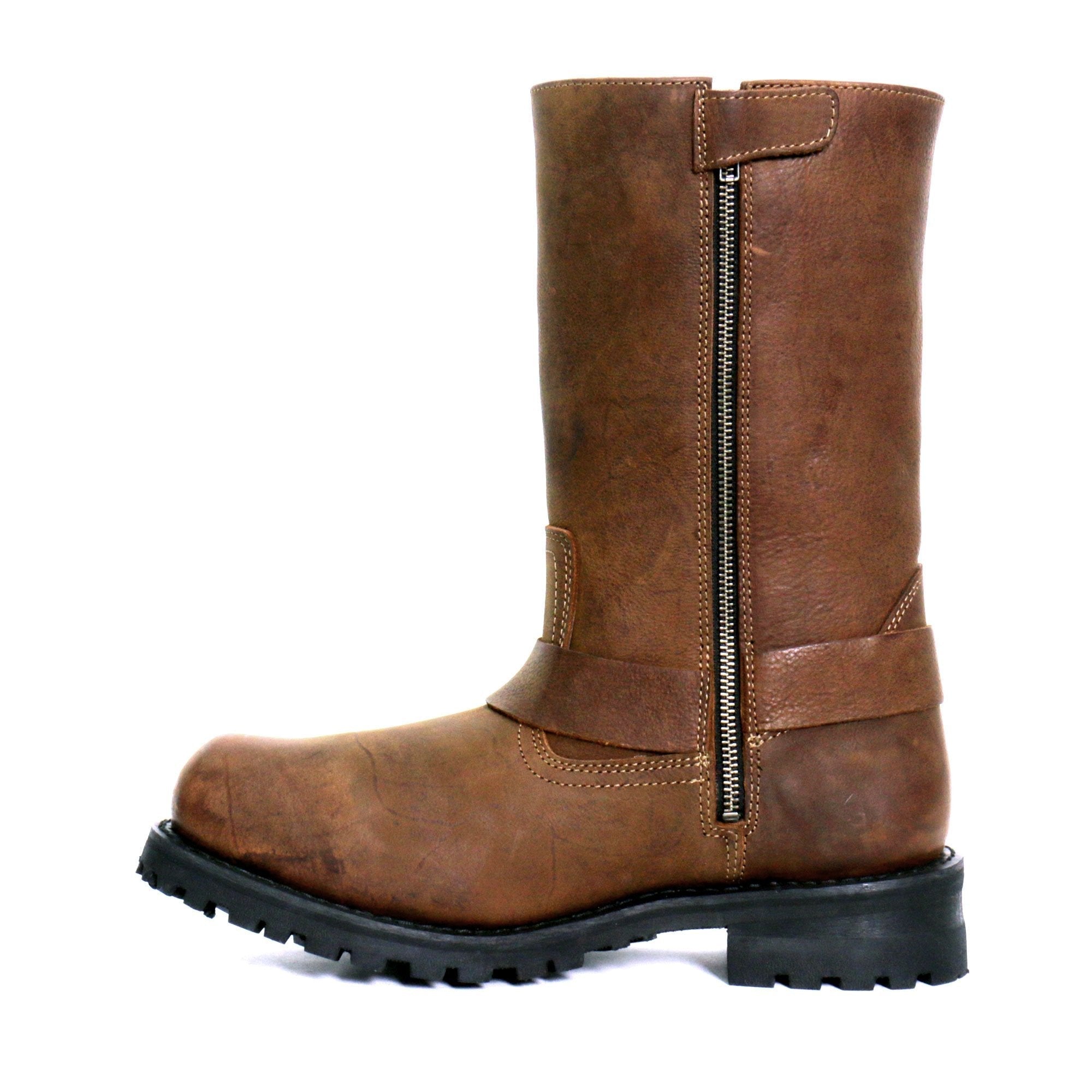 Men's Rust Brown 11-inch Harness Motorcycle Leather Boots BTM1001