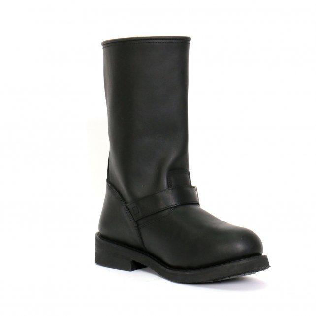 Men's Black 11-inch Round Toe Engineer Leather Boots BTM1002