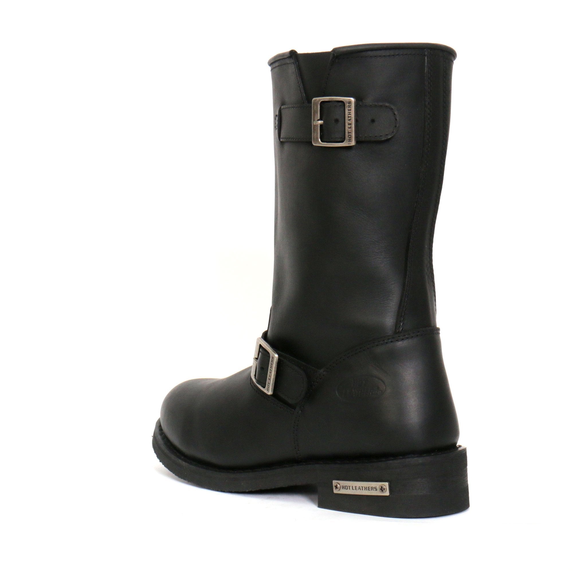 Men's Black 11-inch Round Toe Engineer Leather Boots BTM1002