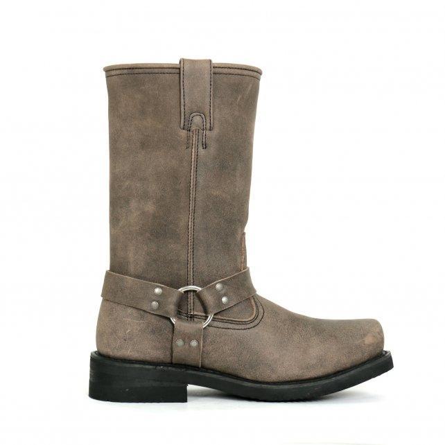 BTM1003 Men's Stone Wash Brown 11-inch Tall Harness Leather Boots