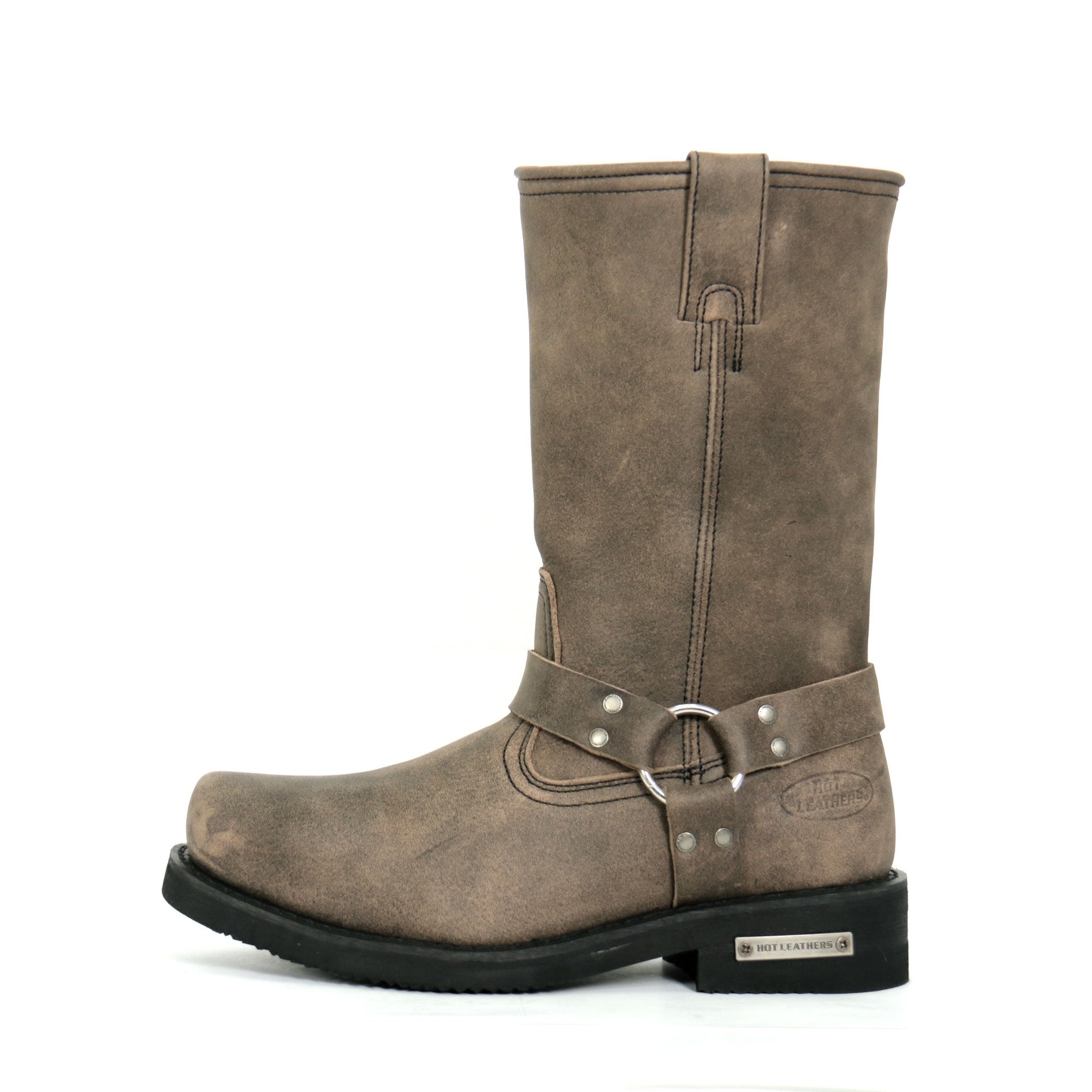 BTM1003 Men's Stone Wash Brown 11-inch Tall Harness Leather Boots