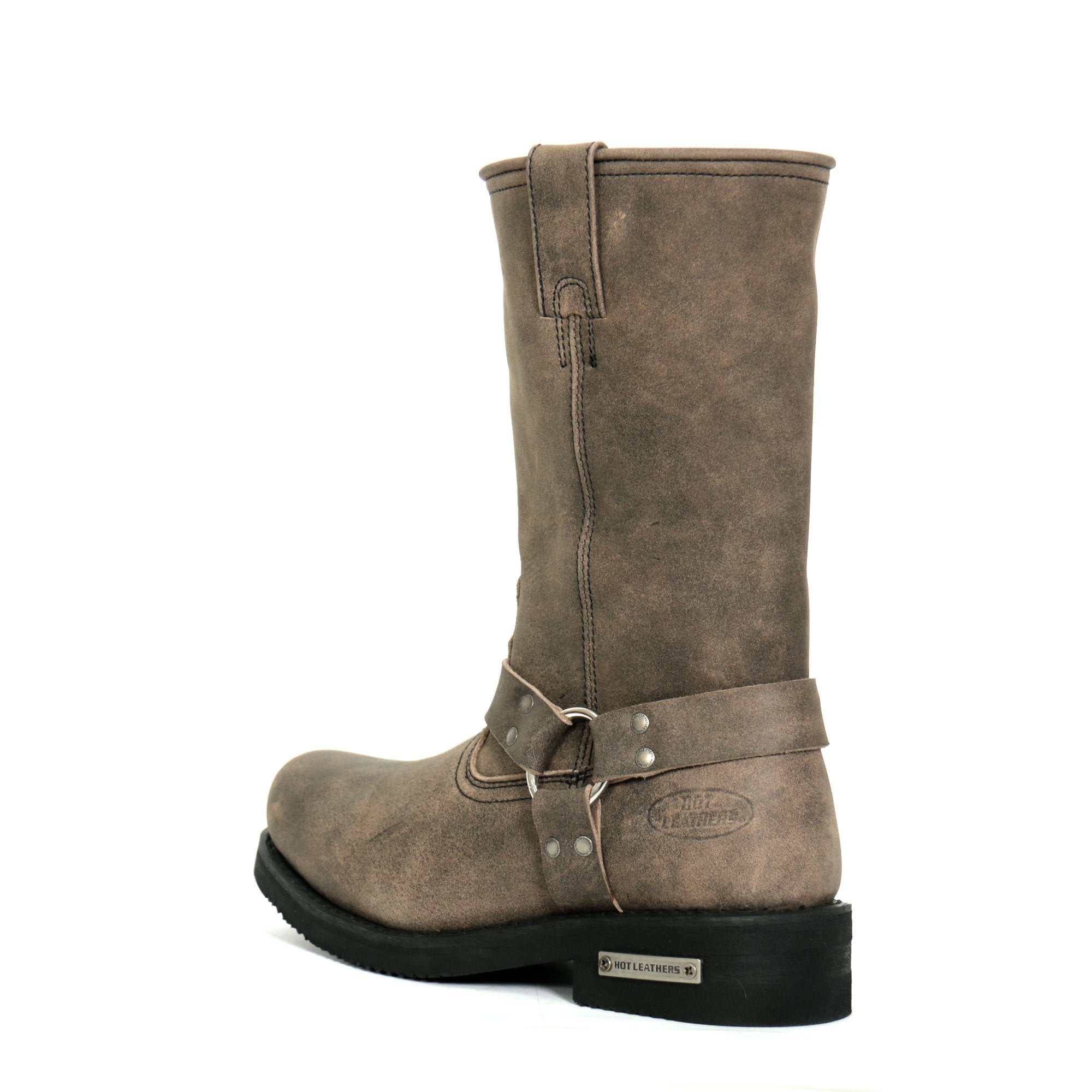 BTM1003 Men's Stone Wash Brown 11-inch Tall Harness Leather Boots