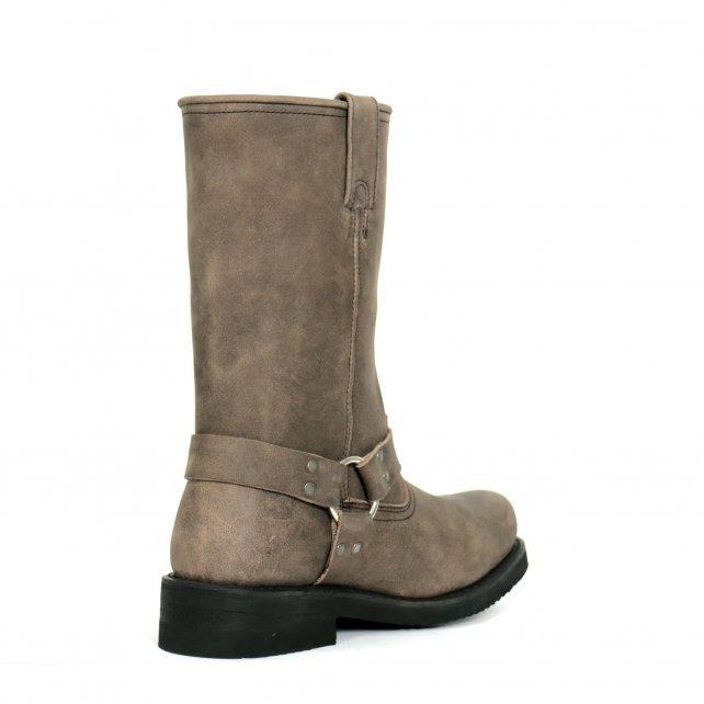 BTM1003 Men's Stone Wash Brown 11-inch Tall Harness Leather Boots