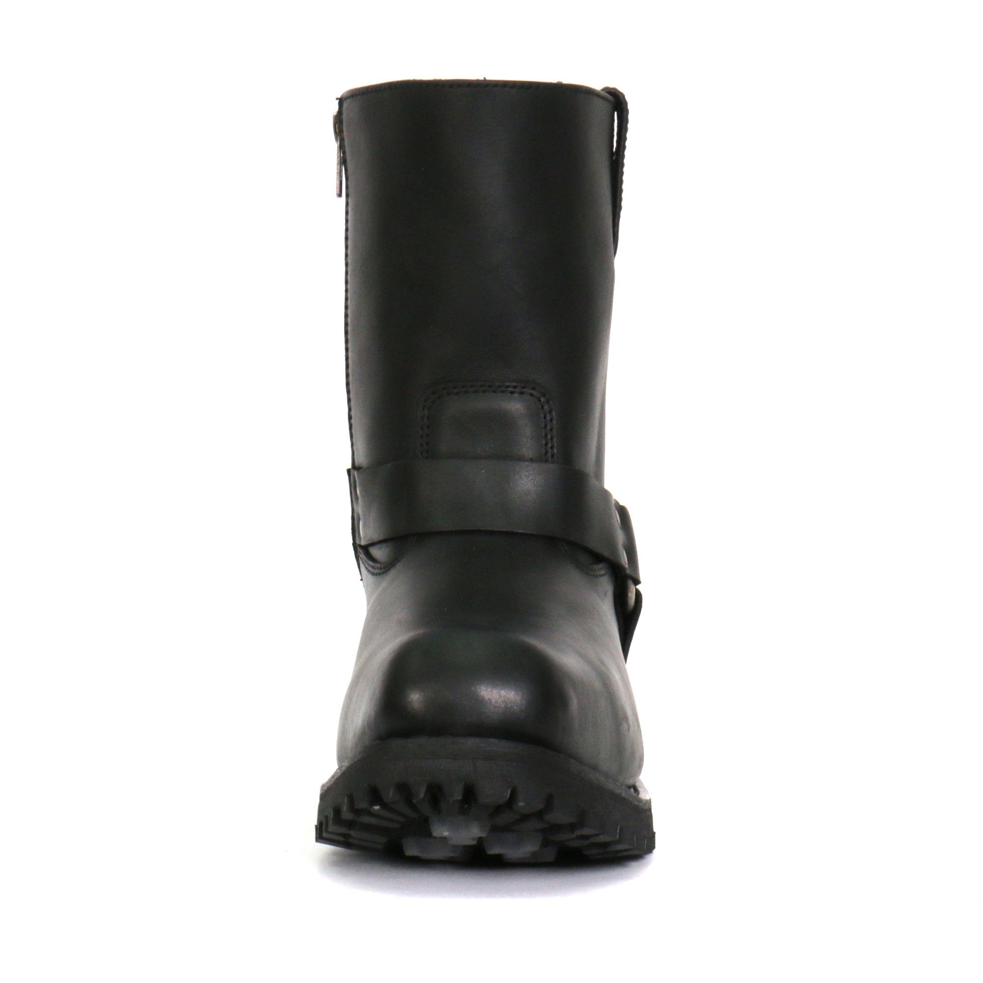 Men's Black 8-inch Short Harness Leather Boots with Lug Sole BTM1004