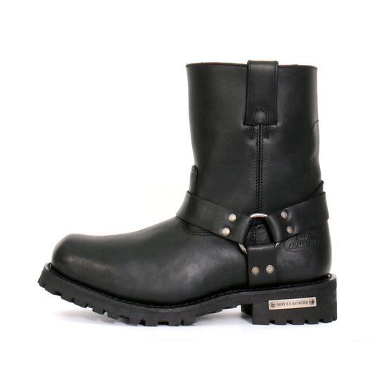 Men's Black 8-inch Short Harness Leather Boots with Lug Sole BTM1004