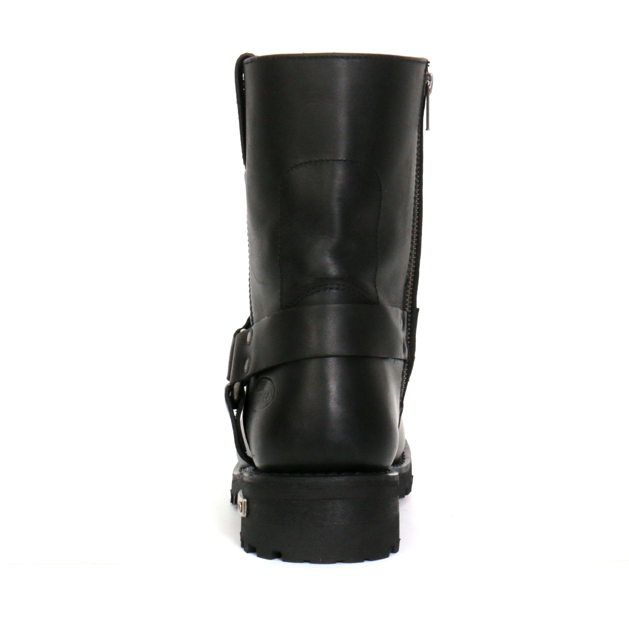 Men's Black 8-inch Short Harness Leather Boots with Lug Sole BTM1004