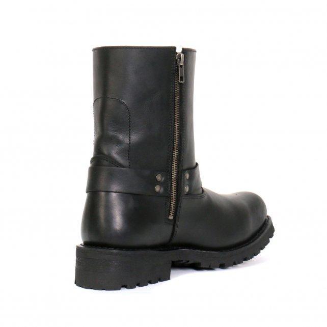Men's Black 8-inch Short Harness Leather Boots with Lug Sole BTM1004