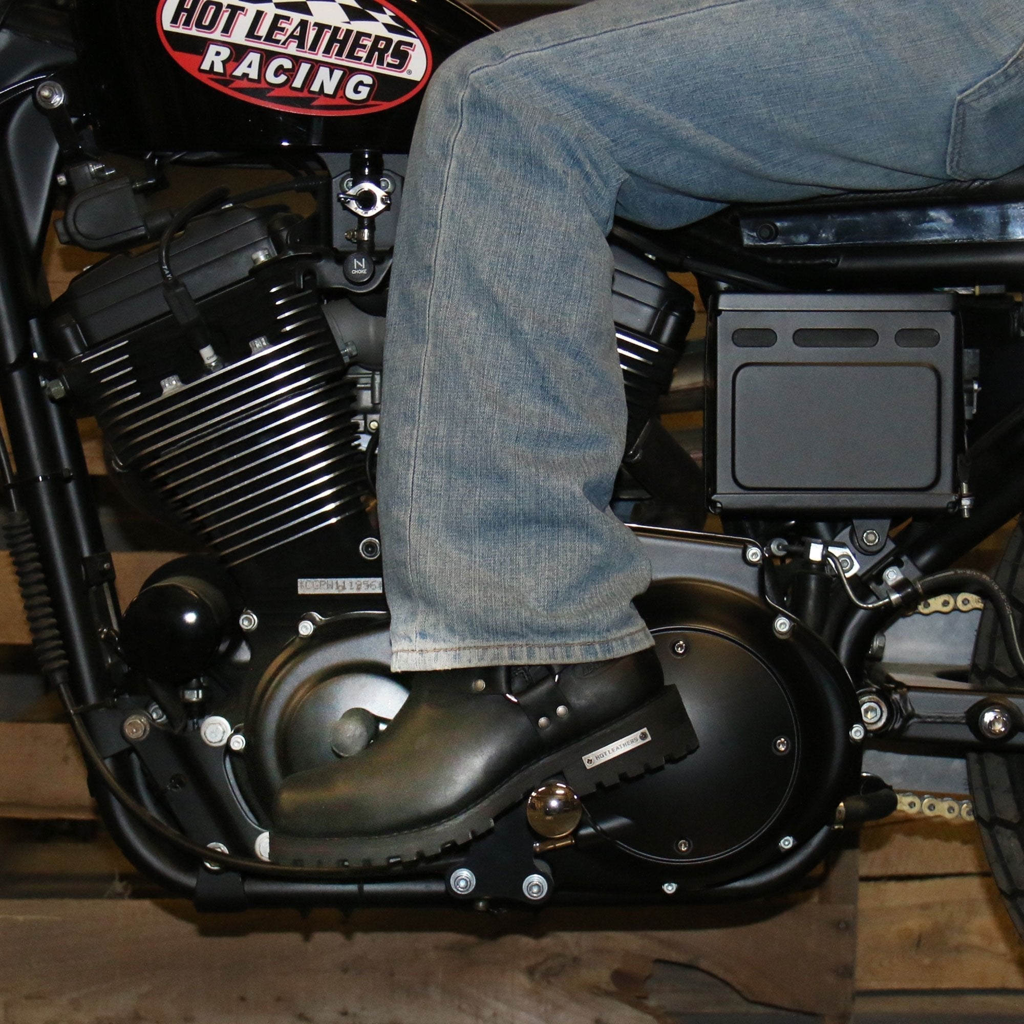 Men's Black 8-inch Short Harness Leather Boots with Lug Sole BTM1004