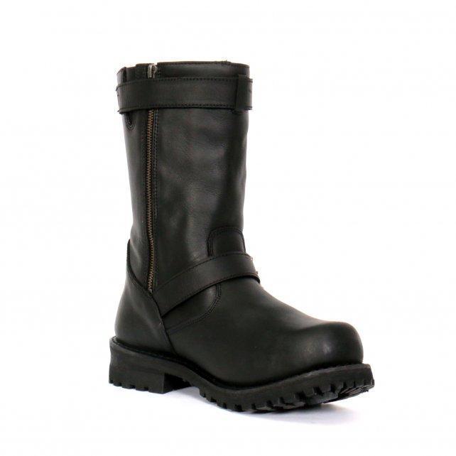 Men's Black 10-inch Tall Round Toe Engineer Leather Boots with Lug Sole BTM1005