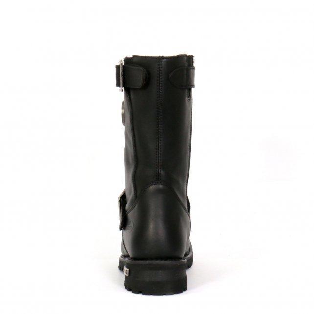Men's Black 10-inch Tall Round Toe Engineer Leather Boots with Lug Sole BTM1005