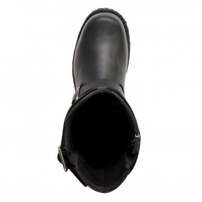 Men's Black 10-inch Tall Round Toe Engineer Leather Boots with Lug Sole BTM1005