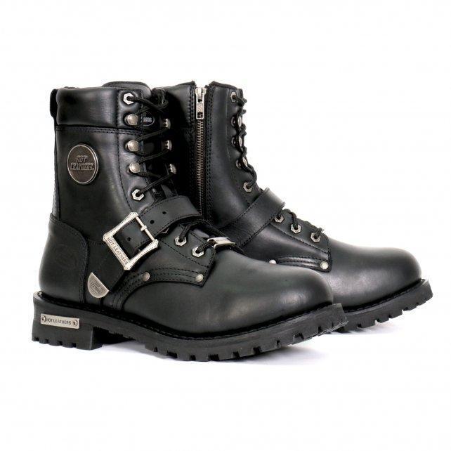 Men's Wide Width Black 8-inch Logger Leather Boots with Adjustable Buckle BTM1006