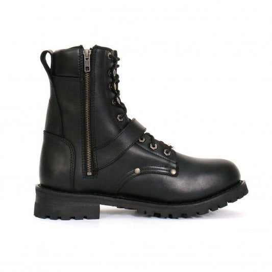 Men's Wide Width Black 8-inch Logger Leather Boots with Adjustable Buckle BTM1006