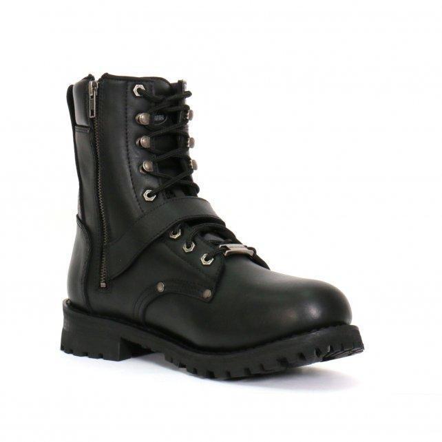 Men's Wide Width Black 8-inch Logger Leather Boots with Adjustable Buckle BTM1006