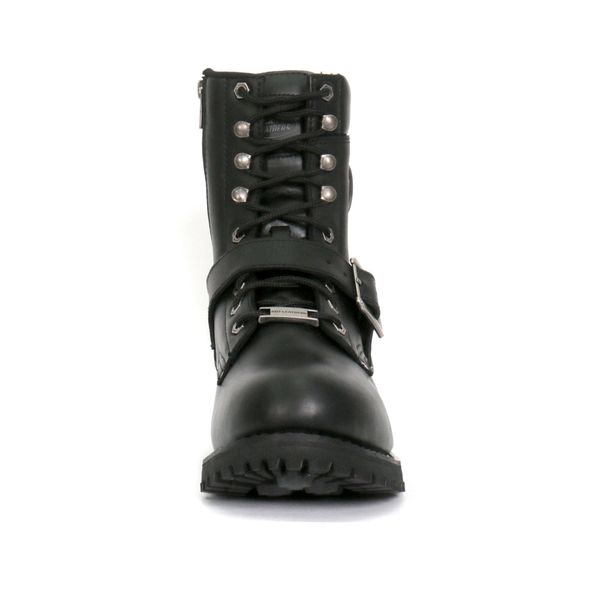 Men's Wide Width Black 8-inch Logger Leather Boots with Adjustable Buckle BTM1006