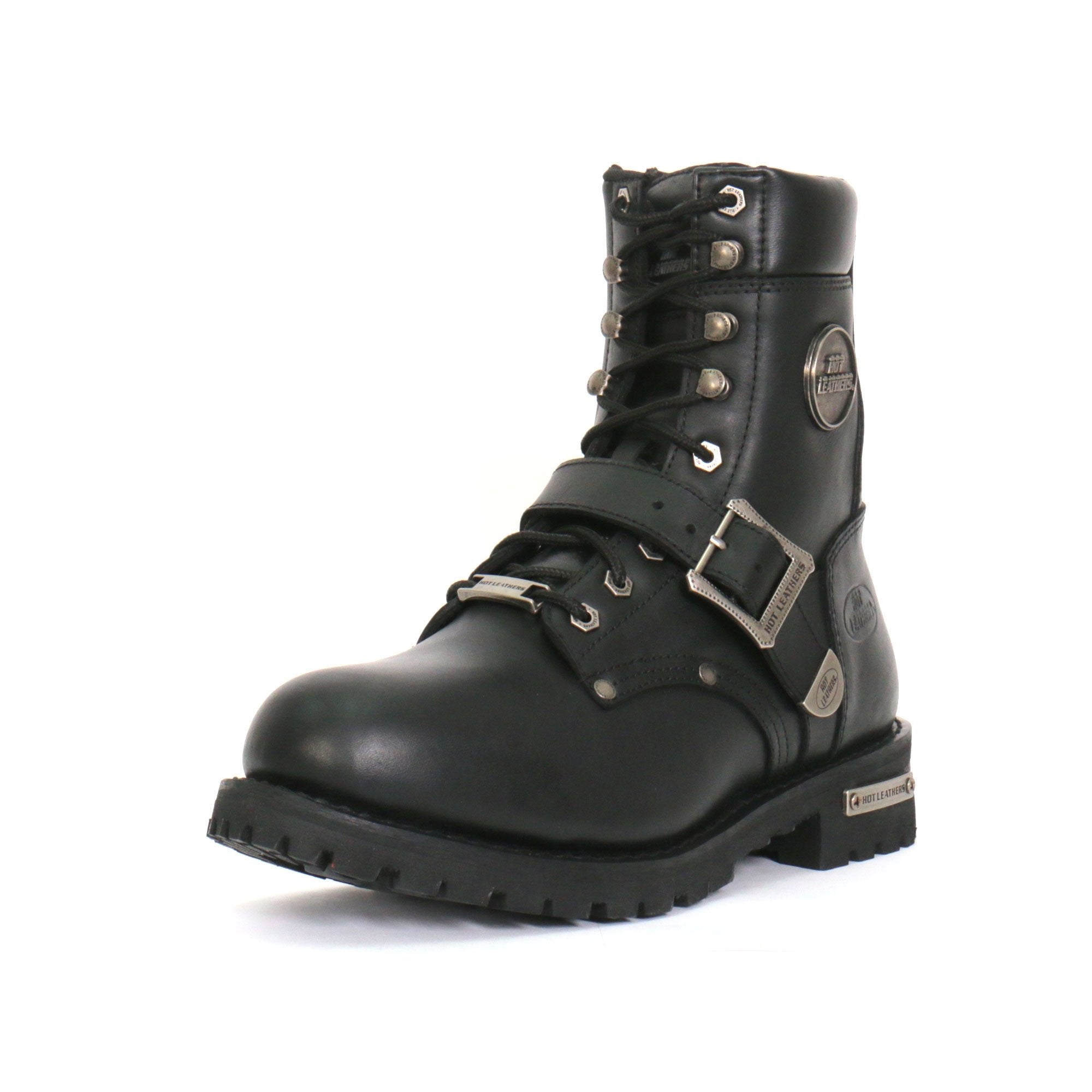 Men's Wide Width Black 8-inch Logger Leather Boots with Adjustable Buckle BTM1006