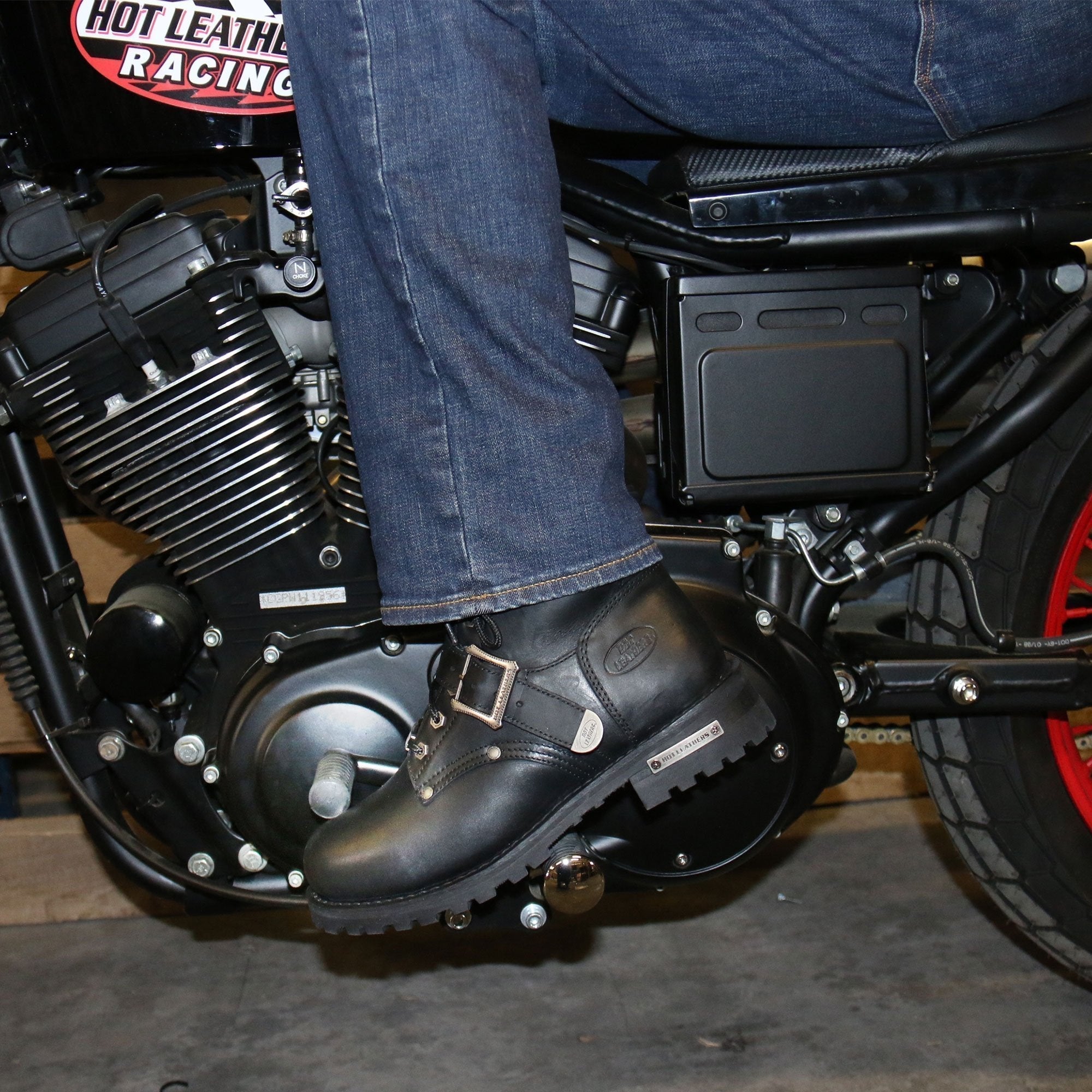 Men's Wide Width Black 8-inch Logger Leather Boots with Adjustable Buckle BTM1006