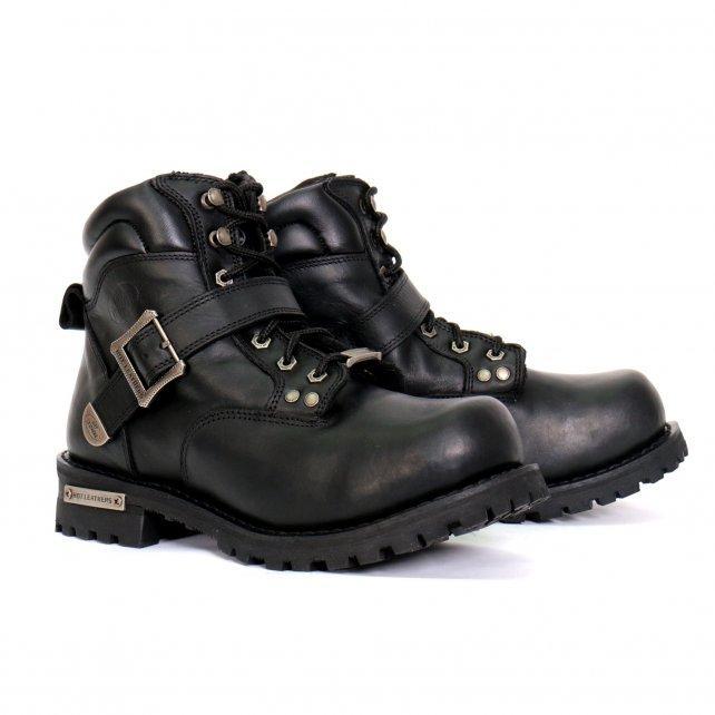 Men's Black 6-inch Logger Leather Boots with Adjustable Buckle BTM1007