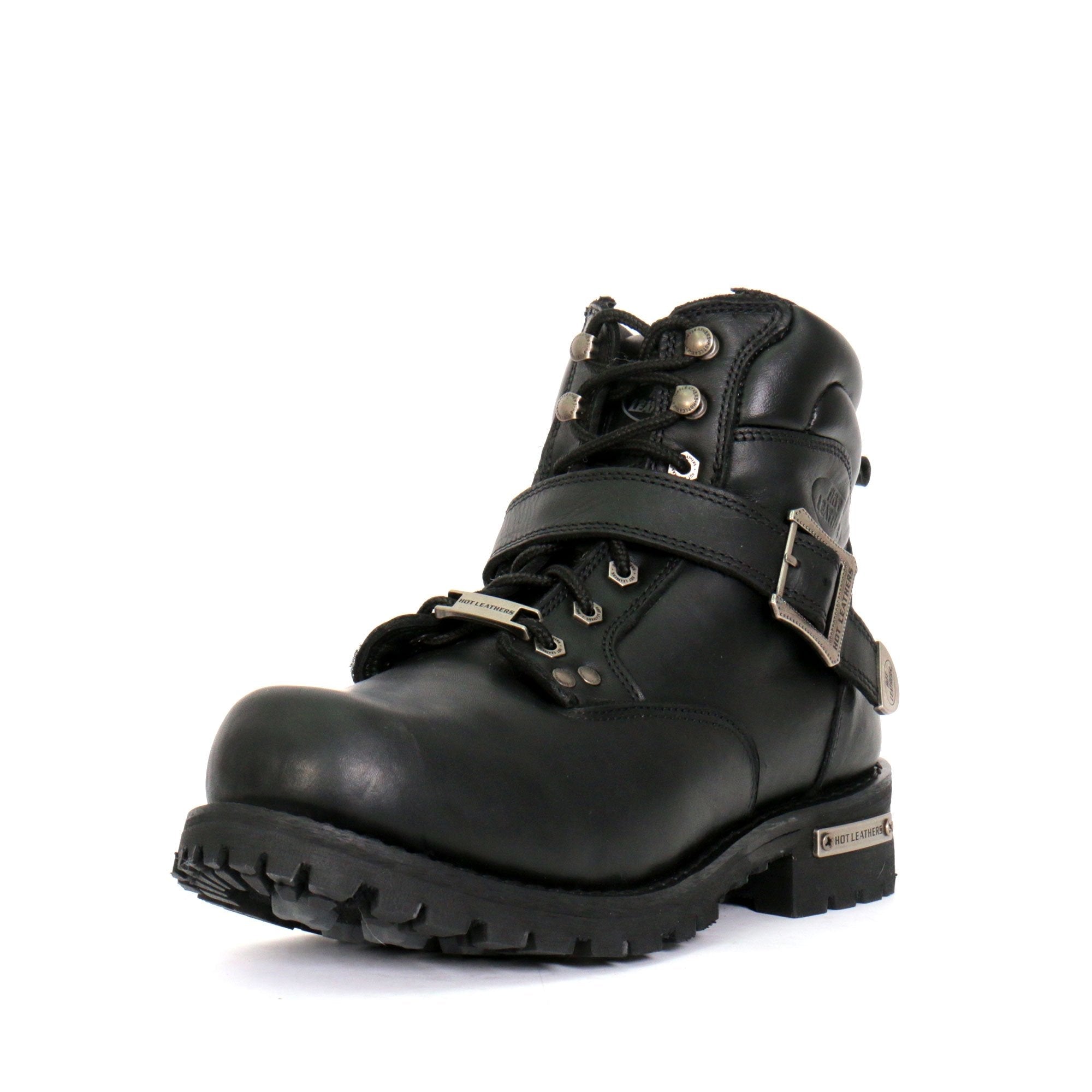 Men's Black 6-inch Logger Leather Boots with Adjustable Buckle BTM1007