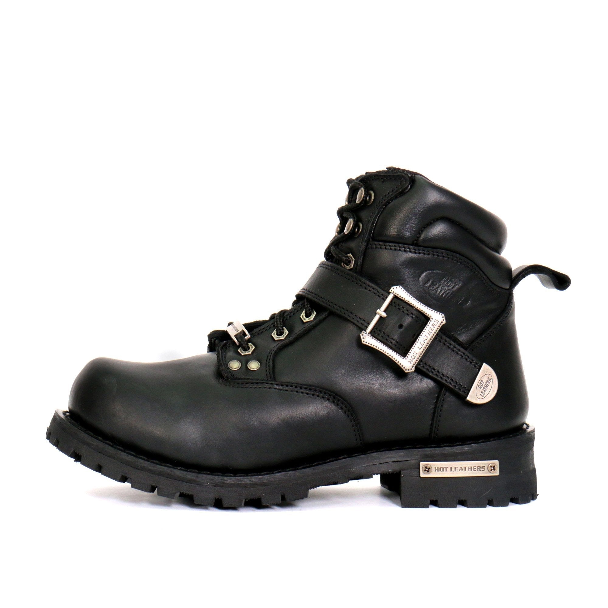 Men's Black 6-inch Logger Leather Boots with Adjustable Buckle BTM1007