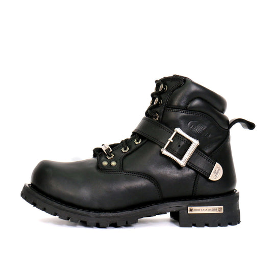 Men's Black 6-inch Logger Leather Boots with Adjustable Buckle BTM1007